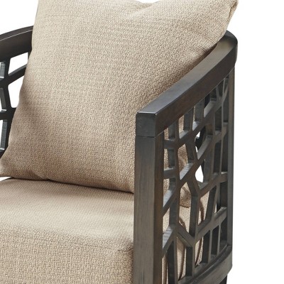 Mid-Century Tan Upholstered Wood Accent Chair with High-Density Foam