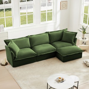 L-Shaped Cloud Couch,120" Chenille Sectional Sofa with Convertible Ottoman,Deep Seat 3-Seater Sofa for Living Room-Baofuwish - 1 of 4