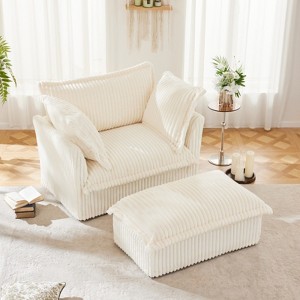 RISOKEYS 49’'W Stylish Corduroy Chaise Lounge Chair Indoor Comfortable Sleeper Sofa with Ottoman & Washable Cover for Living Room,Apartment - 1 of 4