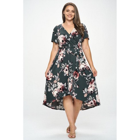 West K Women s Georgia Plus Size Faux wrap Dress With High low Hem And Tie Waist 3x Green Floral Target