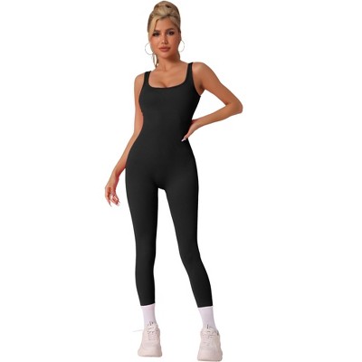 Allegra K Women's U Neck One Piece Jumpsuit Workout Sleeveless Tummy Control No Show Ribbed Shapewear Body Shapers