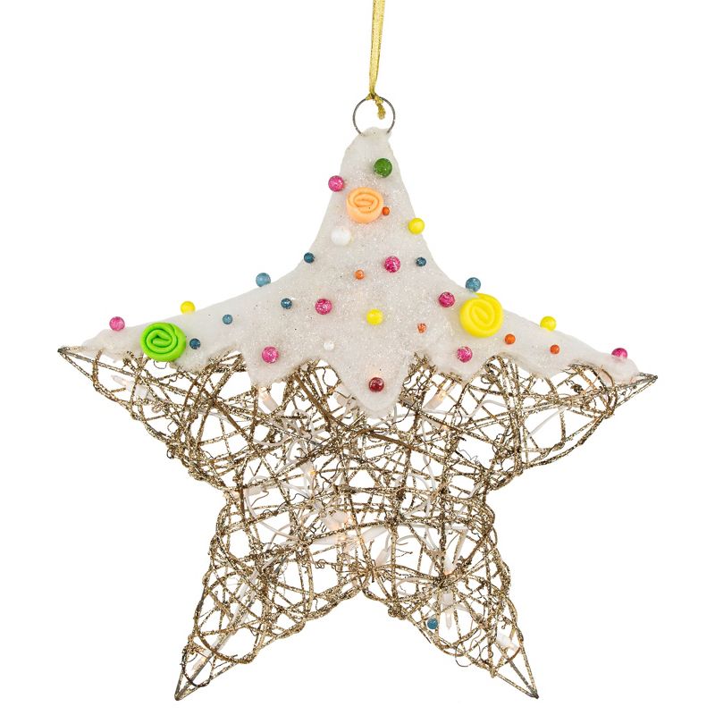 Northlight 17" Lighted Champagne Gold Candy Covered Star Christmas Window Decoration, 1 of 8