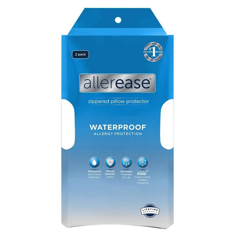 AllerEase 2-Pack Waterproof Pillow Protector - White (Standard/Queen), 1 of 8