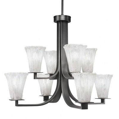 Toltec Lighting Apollo 8 - Light Chandelier in  Graphite with 5.5" Fluted Italian Ice Shade