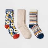 Women's 3pk Floral Crew Socks - A New Day™ Denim/Oatmeal 4-10