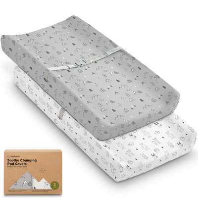KeaBabies 2pk Soothe Changing Pad Covers for Girl, Boy, Organic Soft Cotton Contoured Diaper Changing Table Pad Covers