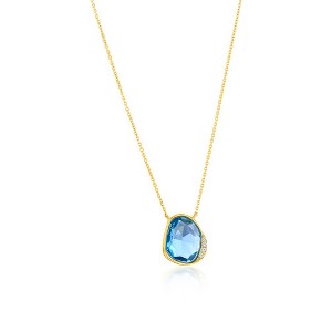 Classic Gold 14K Yellow Gold, 3.84ct Blue Topaz, Diamond Necklace - 4 Stones - Blue - 17 Inch - 1 of 3