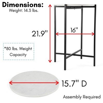 Round Marble Top Folding Side Table with Black Metal Legs