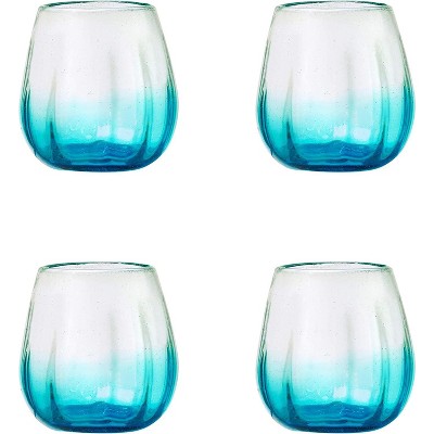 Recycled Wine Bottle Tall Drinking Glasses in Aqua - 16 oz. (Set of 4)