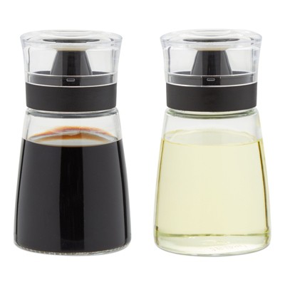 Juvale 2 Piece Small Oil and Vinegar Dispenser Set, Glass Cruet Bottles with No Drip Tops for Salad Dressing, Balsamic, Soy Sauce, 5.5 oz
