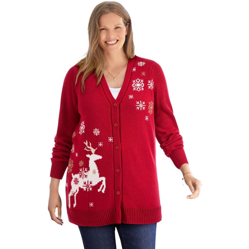Woman Within Women's Plus Size Holiday Cardigan, 1 of 2