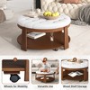 Mshliw Modern 36" Round 2-Tier Ottoman Coffee Table with Wheels, Button Tufted Waterproof Linen Top & Wood Storage Shelf for Living Room - 4 of 4