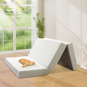 MUUEGM 6 Inch Tri-Fold Memory Foam Mattress with Washable Cover & Storage Bag, Foldable Floor Guest Bed for RV, Camping, Yoga - 1 of 4