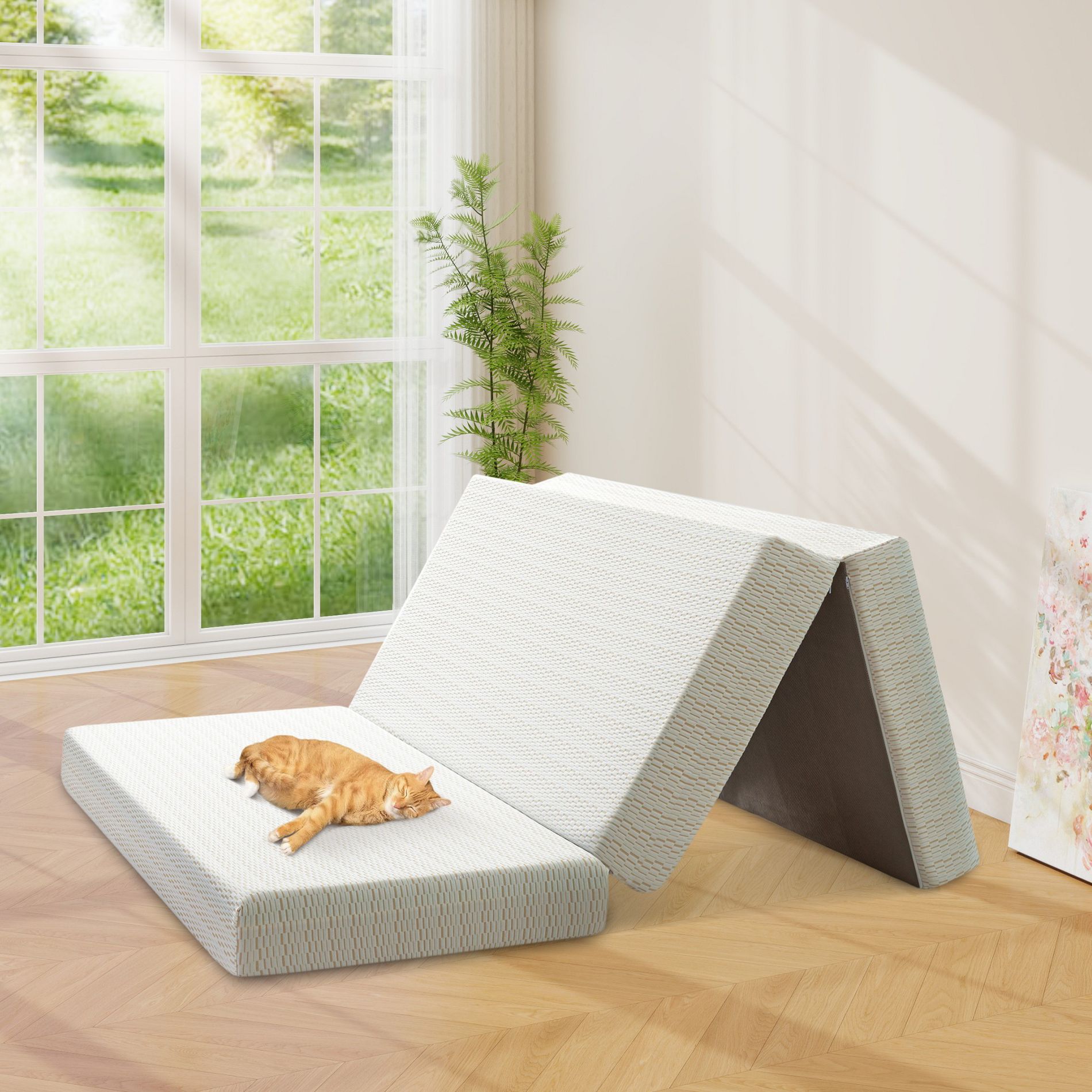 MUUEGM 6 Inch Tri-Fold Memory Foam Mattress with Washable Cover & Storage Bag, Foldable Floor Guest Bed for RV, Camping, Murphy Bed