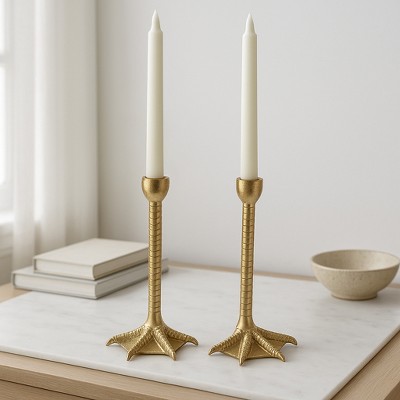 Bird Leg Candle Holder Centerpieces for Table or Mantel - Decorative Taper Candle Holders for Living Home Decor - Set of 2 - 9" Gold