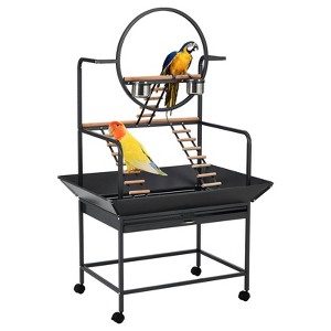 Bird Cage Parrot Cage Stackable Center Divided with Removable Tray and Lockable Caster for Birds and Finch, Black - Durable, Easy to Clean - 1 of 4