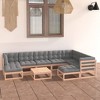 vidaXL Patio Furniture Set 10 Piece Outdoor Sectional Sofa Solid Wood Pine - Natural With Cushions - 2 of 4