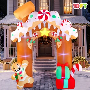 JOYFY 10 FT Christmas Inflatable Outdoor Decorations, Gingerbread House Archway with Built-in LEDs for Xmas Party, Yard, Garden, Lawn, Holiday Decor - 1 of 4