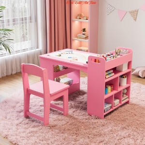 Children Room 49 in Kids Art Table, Large Kids Craft Table w/2 Chairs, Multi-Functional Art Desk w/ Storage Shelves - 1 of 4