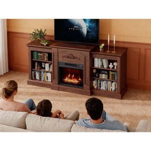 Acekool 67" Electric Fireplace TV Stand, Gray Media Console with Mantel & Cabinets, 18" Remote Fireplace Insert, Entertainment Center - 1 of 4
