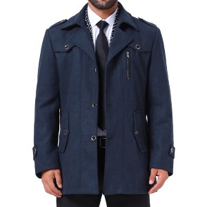 INSPIRE CHIC Men's Zipper Single Breasted Winter Business Scarf Collar Mid-Length Overcoat - 1 of 4