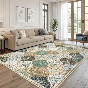 coucheta Washable Vintage Area Rugs, Non-Slip Stain-Resistant Ultra-Soft Low Pile Carpet, Easy to Clean Indoor Rugs, for Office, Bedroom, Living Room - 1 of 4