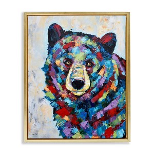 Stupell Industries Geometric Hued Abstract Bear Floating Frame Canvas Art - 1 of 4