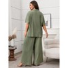 Womens Plus Size Outfits Short Sleeve Solid Tie Front T-Shirt Elastic Waist Wide Leg Pants Set Summer Casual Streetwear - 2 of 4