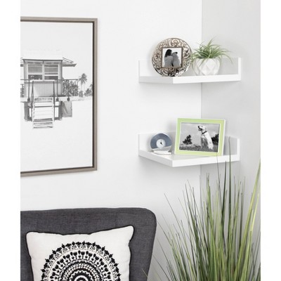 White Wood Floating Corner Wall Shelf Set