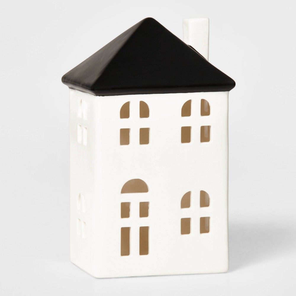 Tall Ceramic House Decorative Figurine White & Black - Wondershop