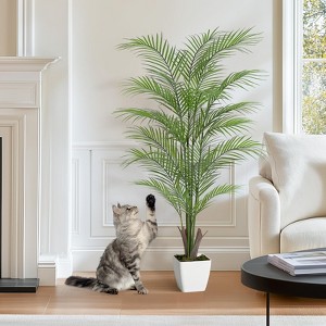 Fake Palm Tree Faux Areca Palm Plants with Full Life like Palm Leaves Realistic Trunks Fake Tropical Palm Tree - 1 of 4