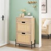 Shoe Storage Cabinet with 2 Flip Doors and Drawers, Natural Rattan Shoe Organizer with Metal Legs and Adjustable Shelf - 2 of 4