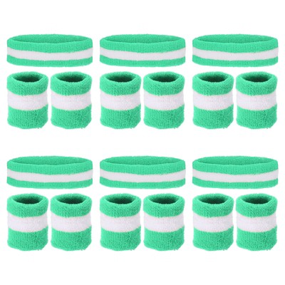 Unique Bargains Terry Cloth Sports Athletic Gym Working Out Headband Wristband Sweatband 6 Sets