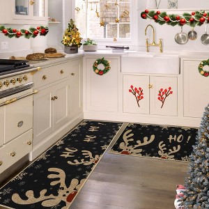 Christmas Doormat Xmas Deer and Snowflake Print Door Mat Entryway Floor Mats - 1 of 4