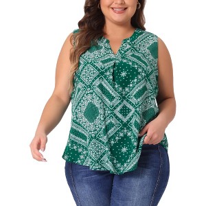 Agnes Orinda Women's Plus Size Sleeveless Boho Print V Neck Tank Tops - 1 of 4