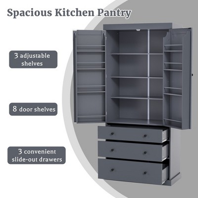Garvee 77’’ Kitchen Pantry Cabinet, Freestanding Storage Cabinet with Drawers & Adjustable Shelves, Kitchen Buffet Cupboard for Dining Room Laundry Grey — фото 5