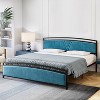 Homhougo Full Size Bed Frame, Velvet Upholstered Bed Frame, Modern Platform Bed with Arc Design Headboard and Footboard, Metal Slats Support, Blue - 3 of 4