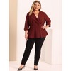 Agnes Orinda Women's Plus Size Notched Lapel Ruffle Peplum Ruched Buttons Outfits Blazers - 3 of 4