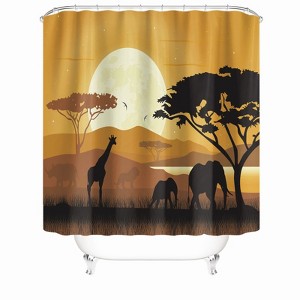 Elephants And Giraffes At Dusk Shower Curtains for Bathroom Waterproof Fabric Bath Curtain Durable Soft Stylish Bathroom Decor 72x72 Inch - 1 of 1