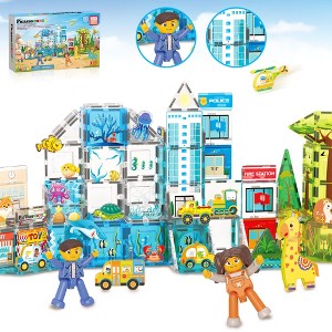 PICASSO-TILES 150 PC 3-in-1  Aquarium, Safari, and Metro Theme Magnetic Tiles, Building Blocks, STEM Toys for Kids 3+ - 1 of 4