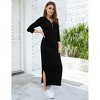 Coolmee Women Casual Maxi Dress Quarter-Zip Neck 3/4 Sleeve Slim Slit Pullover Hoodie Long Dress with Front Pocket - 3 of 4