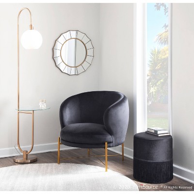 LumiSource Trombone Contemporary/Glam Floor Lamp with Metal and Glass Shelf Gold (Includes LED Light Bulb) : UL Listed