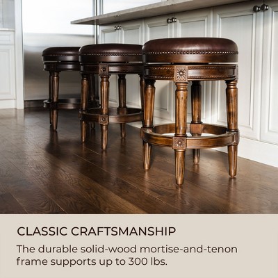 Walnut Backless Swivel Bar Stool with Leather Seat, 20.25"