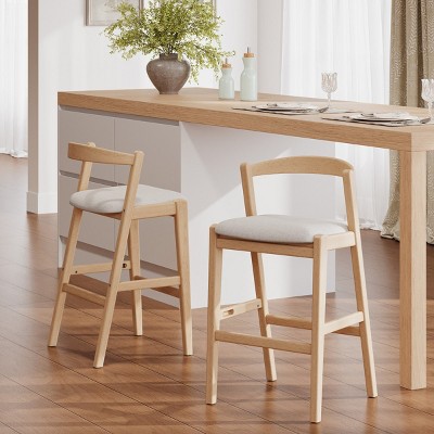 39" Modern Wood Upholstered Bar Stool Set of 2 with Curved Back, Indoor Kitchen Seating for Kitchen Island or Home Bar – The Pop Home