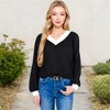 Anna-Kaci Women's V-Neck Waffle Knit Long Sleeve Top with Contrast Trim and Relaxed Fit - 4 of 4