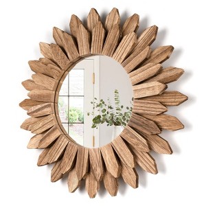 Aoibox Rustic Wood Sunburst Boho Wall Mirror for Entryway Bedroom Living Room Bathroom Housewarming Gift Home Decor Carbonized Black - 1 of 4