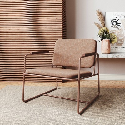 Elegance White Faux Leather Low Accent Chair with Steel Frame