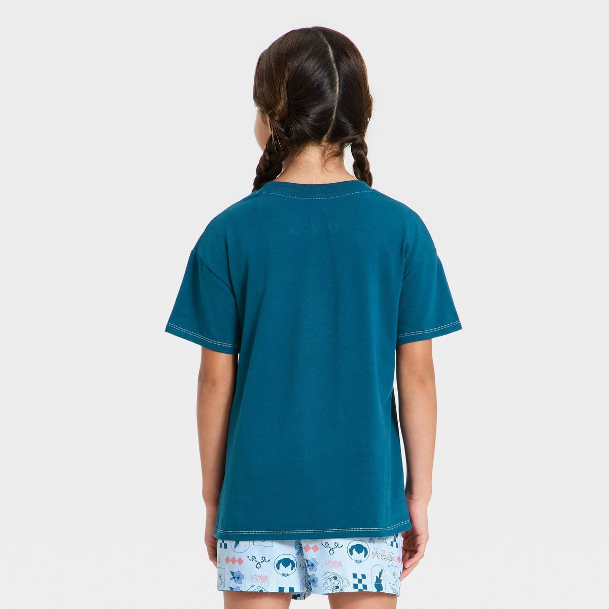Girls' 4th of July Disney Stitch Cowboy "Wild at Heart" Oversized Short Sleeve Graphic T-Shirt - Blue - thumbnail 3