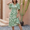Coolmee Women 2025 Summer Maxi Dress Floral Print V Neck Ruffle Short Sleeve High Waist Flowy Casual Beach Long Dress - 3 of 4