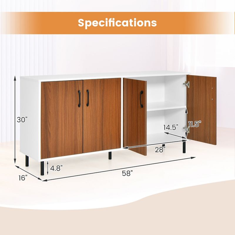 Costway Buffet Server Sideboard Kitchen Storage Cabinet Cupboard with Shelves & 4 Doors, 3 of 13
